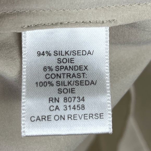 BCBGMaxAzria Satin Deep V Flutter Sleeve Silk Beige Top Size Medium - Picture 7 of 8